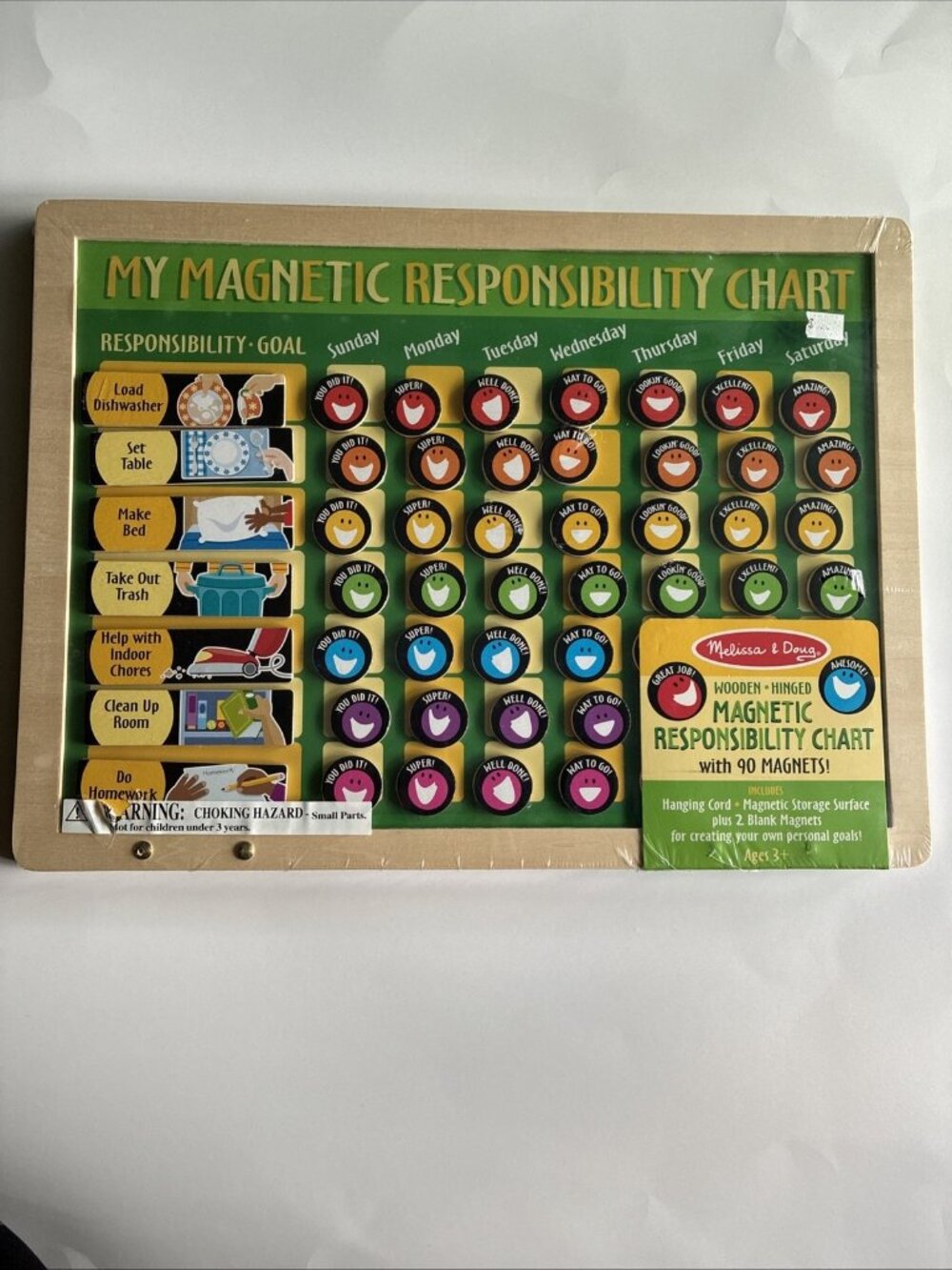 Melissa & Doug Magnetic Responsibility Chart Wooden Hinged 90 Magnets Kids Ages